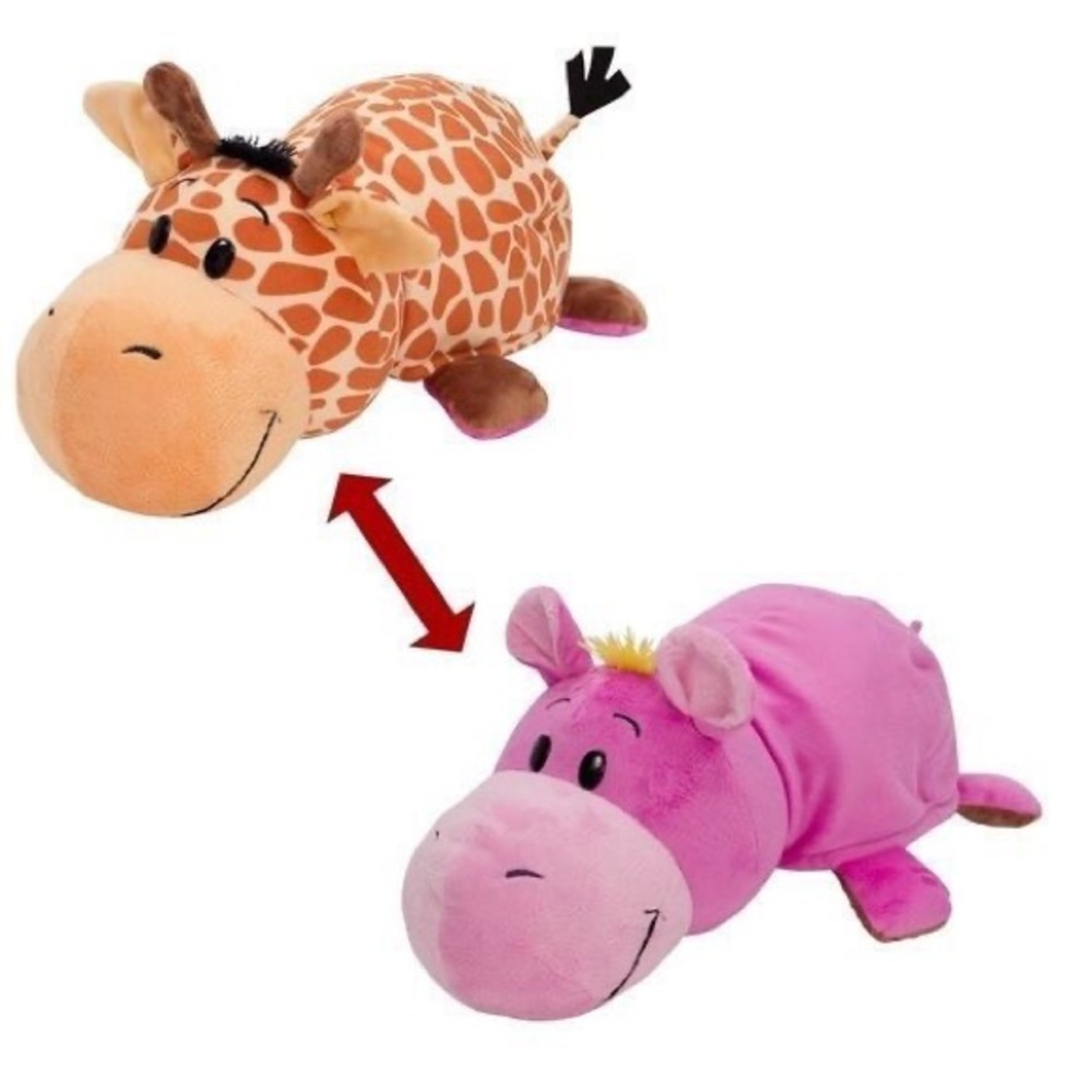 FlipaZoo™soft & snuggly plush toy transforms from rhino to giraffe w/just a flip